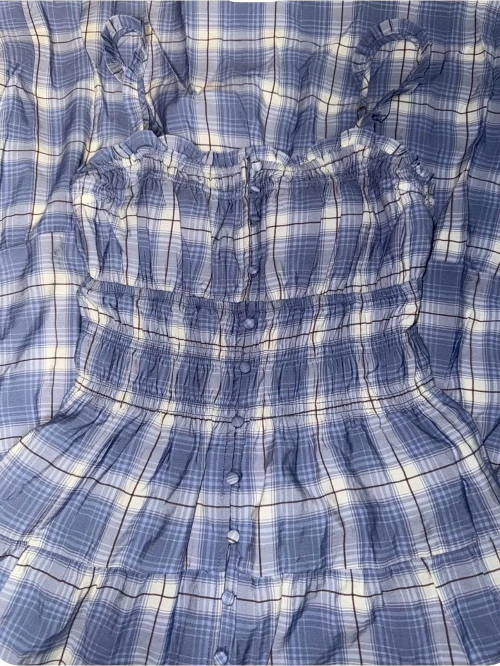 Abercrombie & Fitch Light Blue Plaid Smocked Maxi Dress